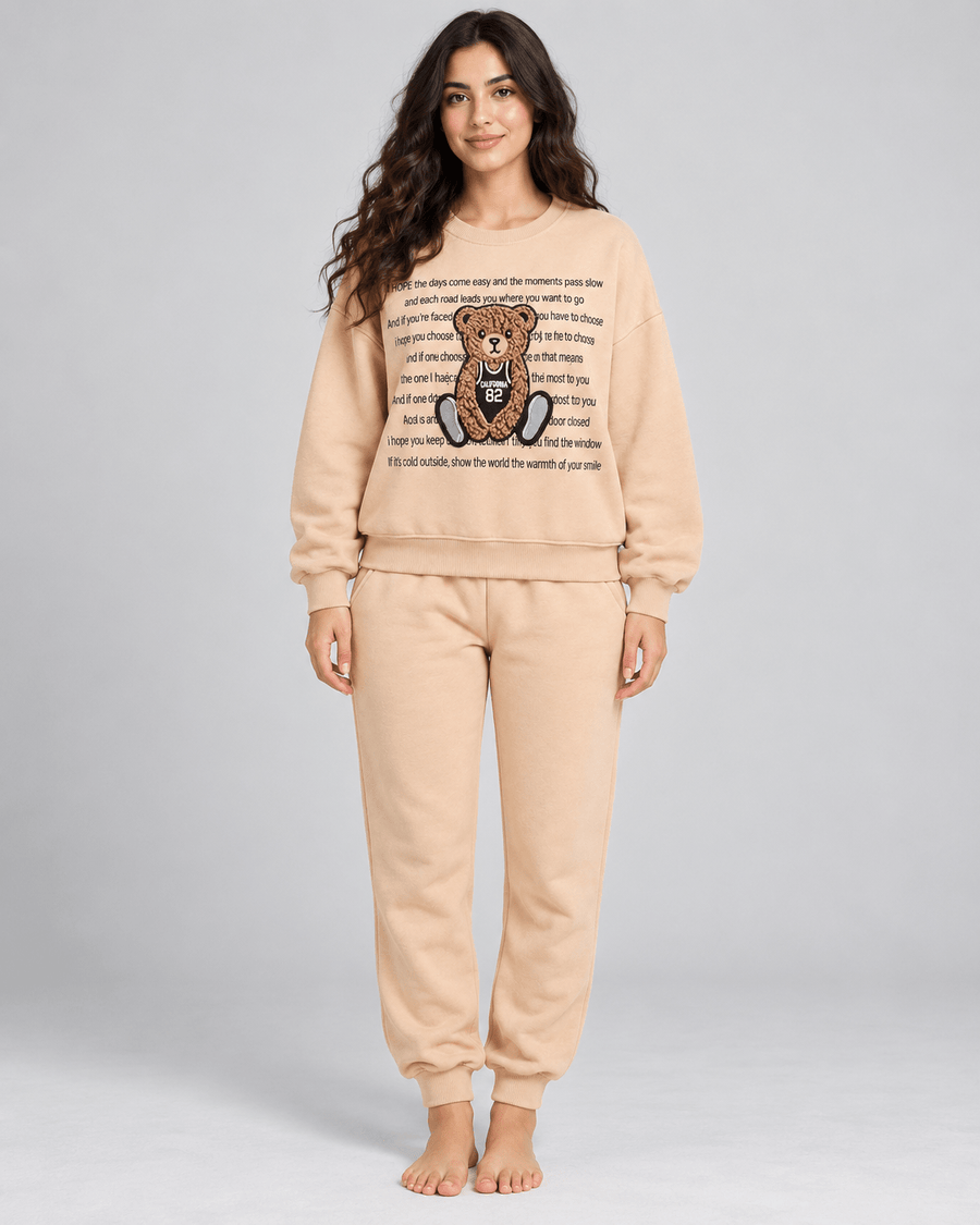 Ensemble Jogging Femme Beige Teddy California 82