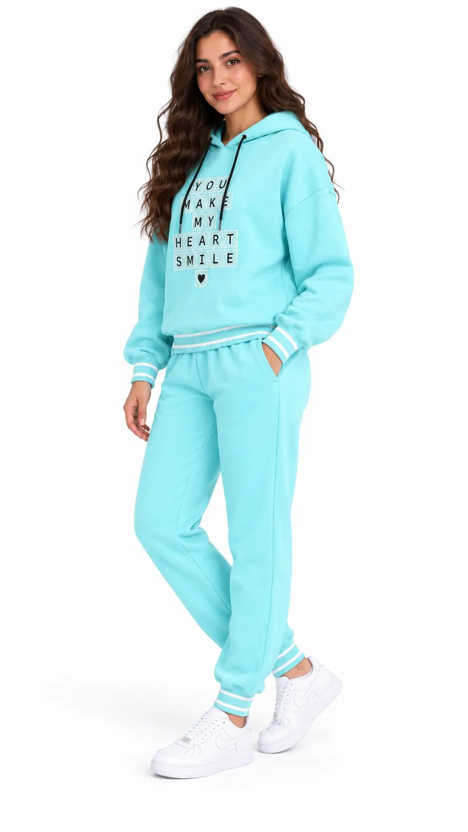 Ensemble Jogging Femme Bleu Turquoise à Capuche Heart Smile - La Sprezzatura pyjamas