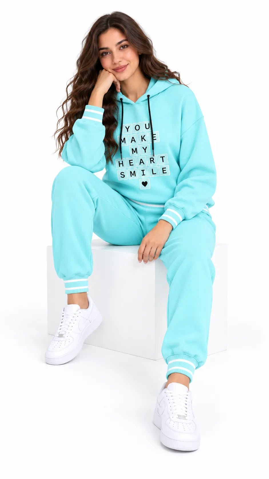 Ensemble Jogging Femme Bleu Turquoise à Capuche Heart Smile - La Sprezzatura pyjamas