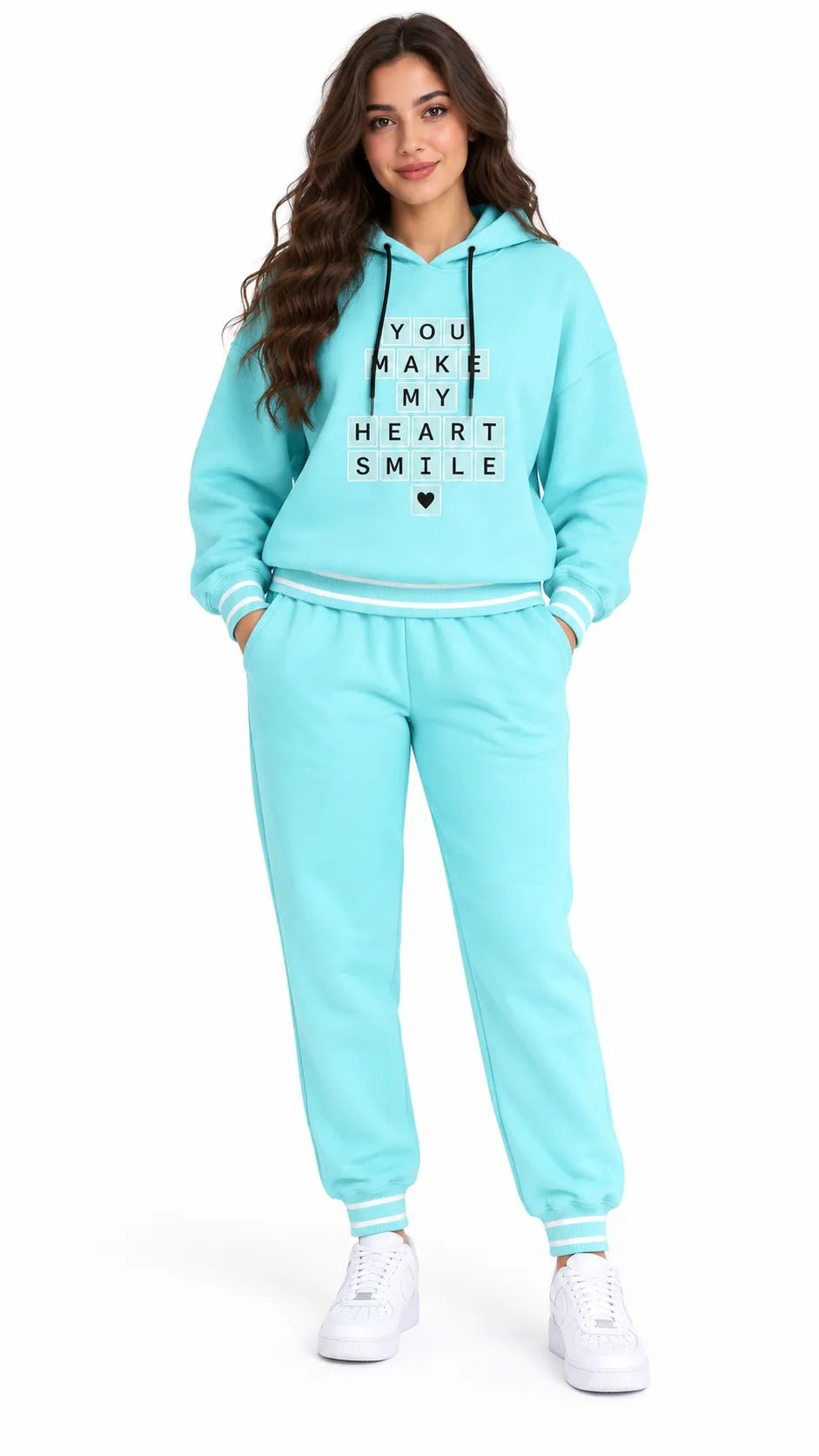 Ensemble Jogging Femme Bleu Turquoise à Capuche Heart Smile - La Sprezzatura pyjamas