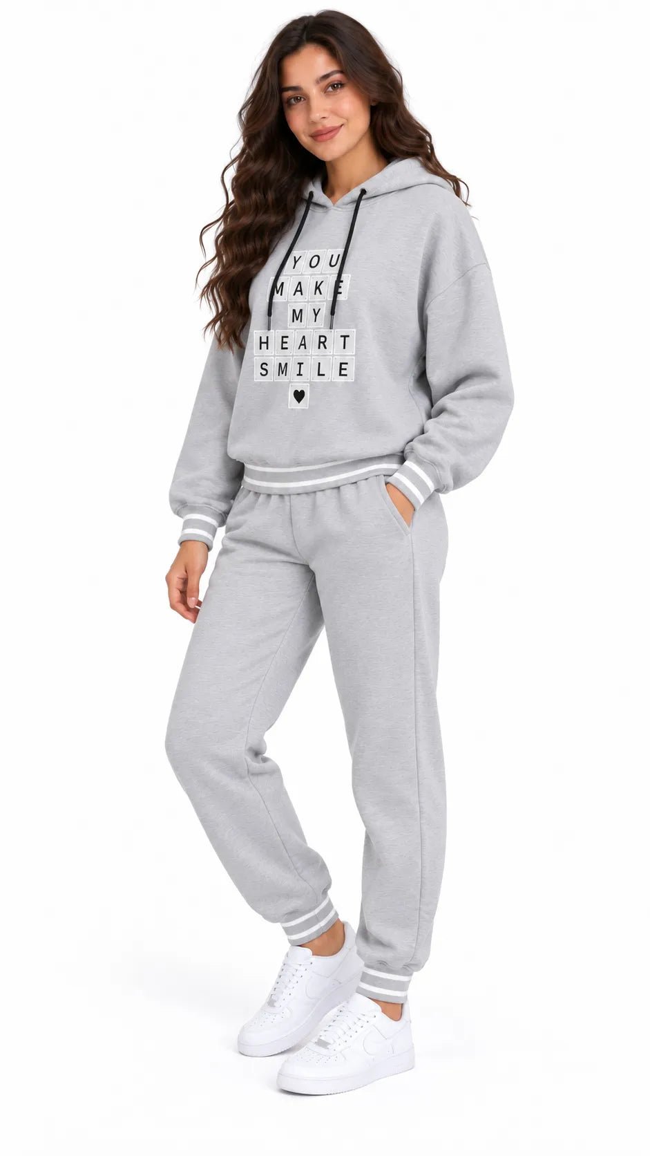 Ensemble Jogging Femme Gris Chiné à Capuche Heart Smile - La Sprezzatura pyjamas