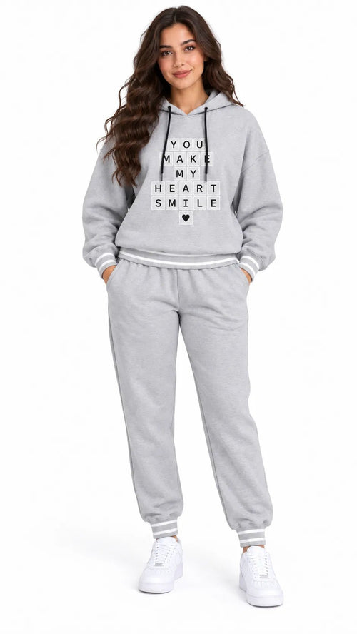 Ensemble Jogging Femme Gris Chiné à Capuche Heart Smile - La Sprezzatura pyjamas
