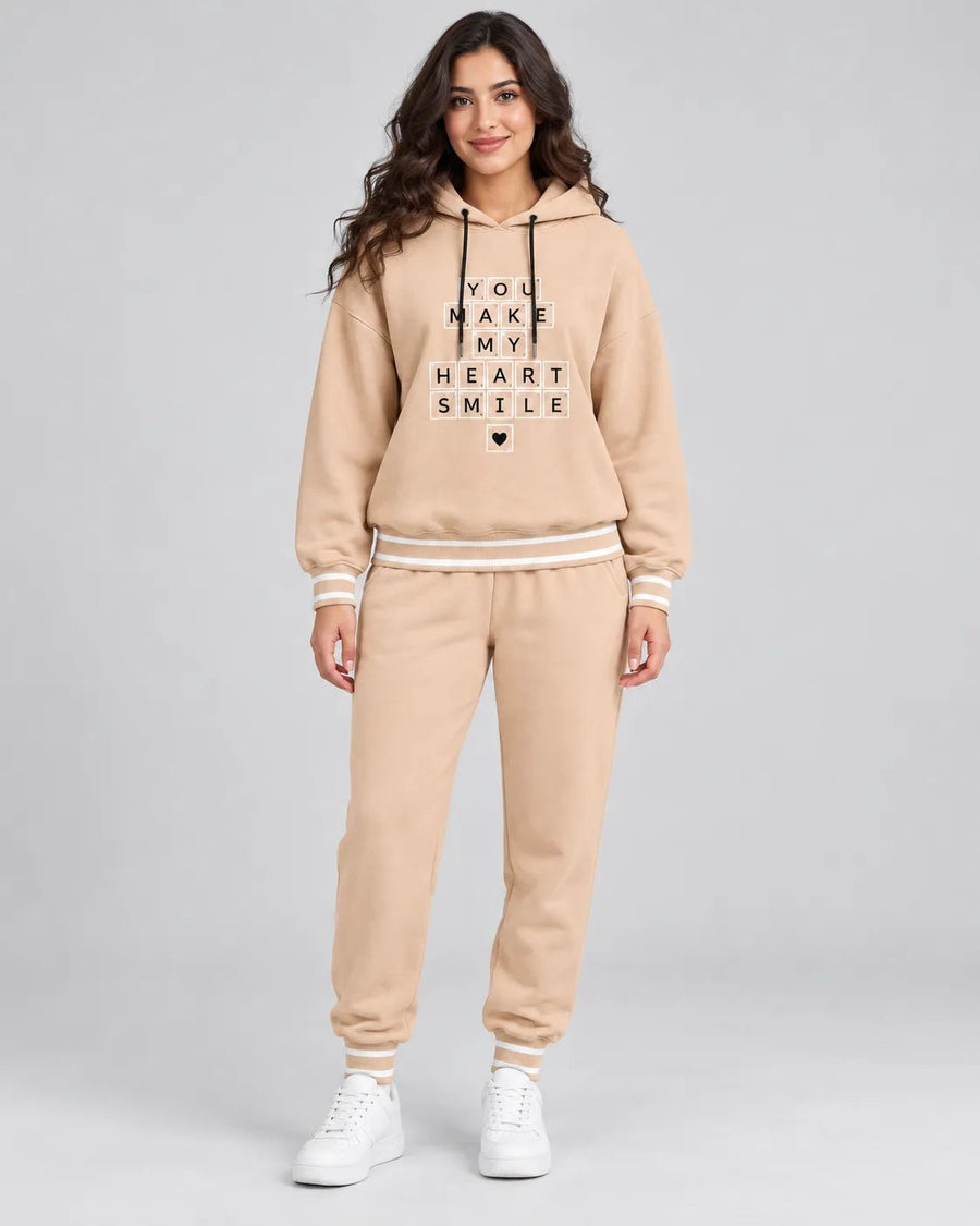 Ensemble Jogging Femme Beige Sable à Capuche Heart Smile