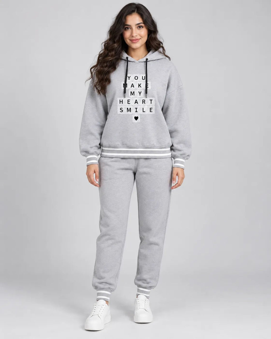 Ensemble Jogging Femme Gris Chiné à Capuche Heart Smile - La Sprezzatura pyjamas