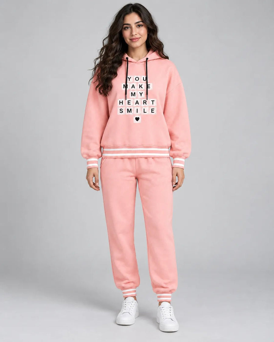 Ensemble Jogging Femme Rose Pastel à Capuche Heart Smile