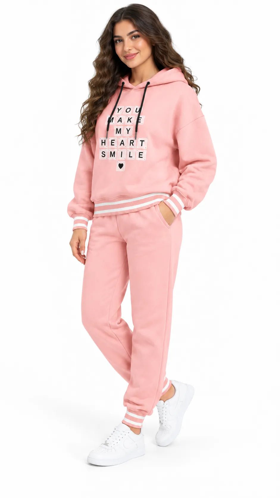 Ensemble Jogging Femme Rose Pastel à Capuche Heart Smile - La Sprezzatura pyjamas