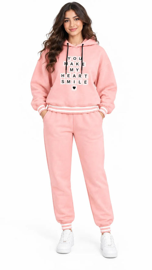 Ensemble Jogging Femme Rose Pastel à Capuche Heart Smile - La Sprezzatura pyjamas
