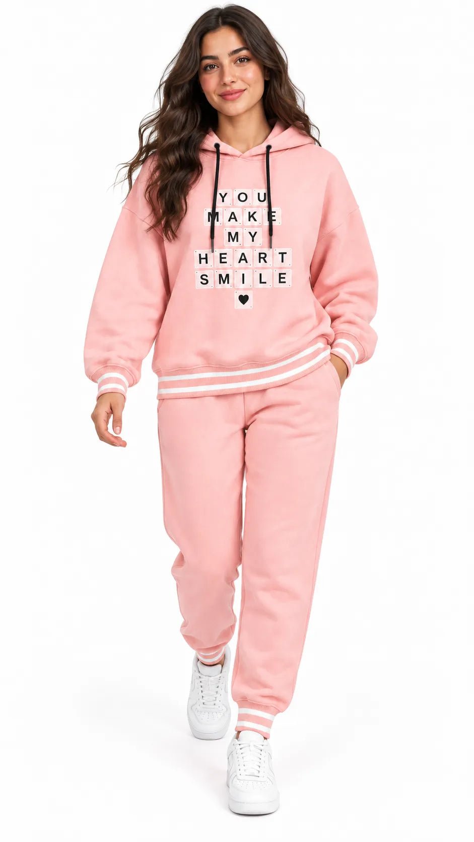 Ensemble Jogging Femme Rose Pastel à Capuche Heart Smile - La Sprezzatura pyjamas