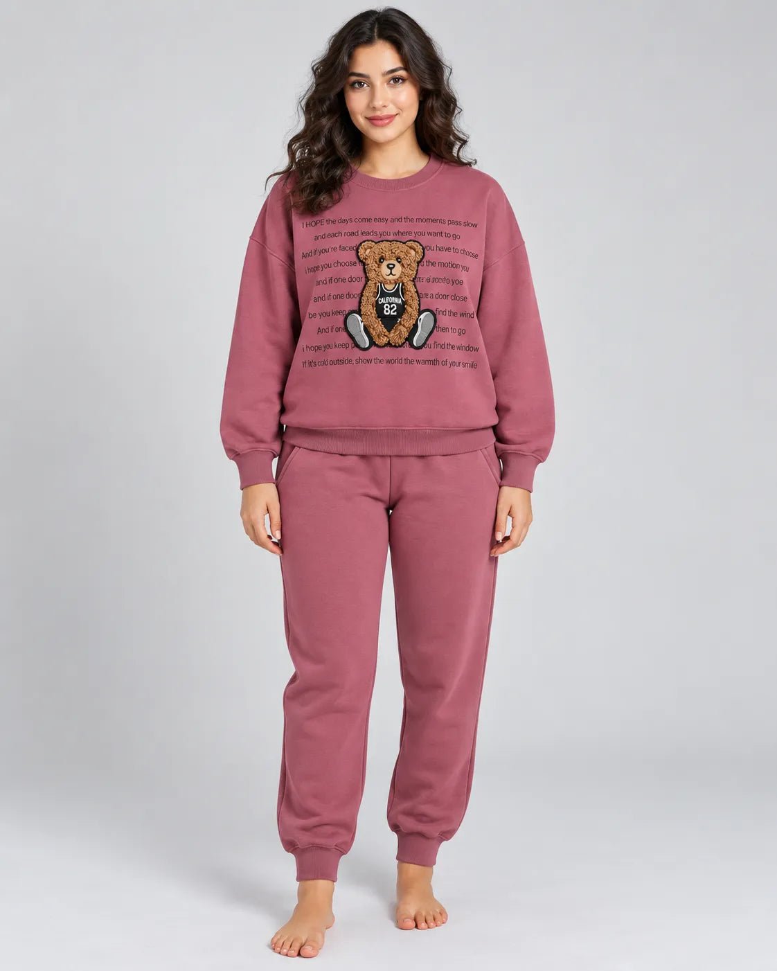 Ensemble Jogging Femme Rose Framboise Teddy California 82 - La Sprezzatura pyjamas
