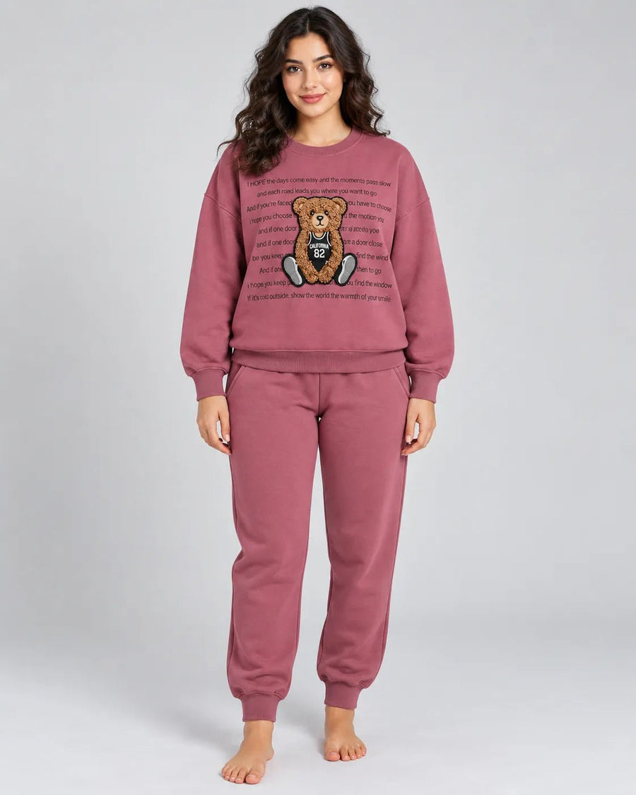 Ensemble Jogging Femme Rose Framboise Teddy California 82