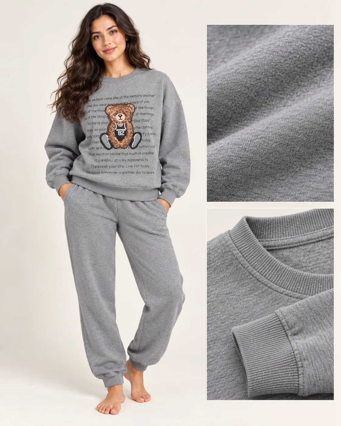 Ensemble Jogging Femme Teddy Gris – Sweat & Pantalon - La Sprezzatura pyjamas