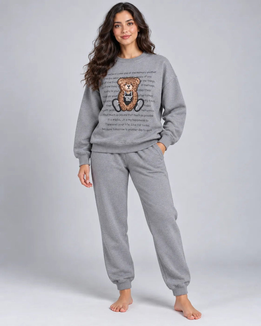 Ensemble Jogging Femme Teddy Gris – Sweat & Pantalon - La Sprezzatura pyjamas