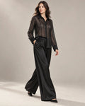 Pyjama Femme Noir Satin – Chemise Transparente & Pantalon Large - La Sprezzatura pyjamas