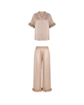 Pyjama Satin Beige Rosé à Détails Floraux
