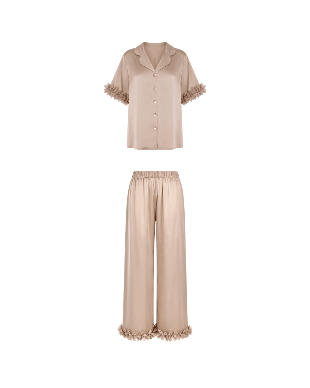 Pyjama Satin Beige Rosé à Détails Floraux - La Sprezzatura pyjamas