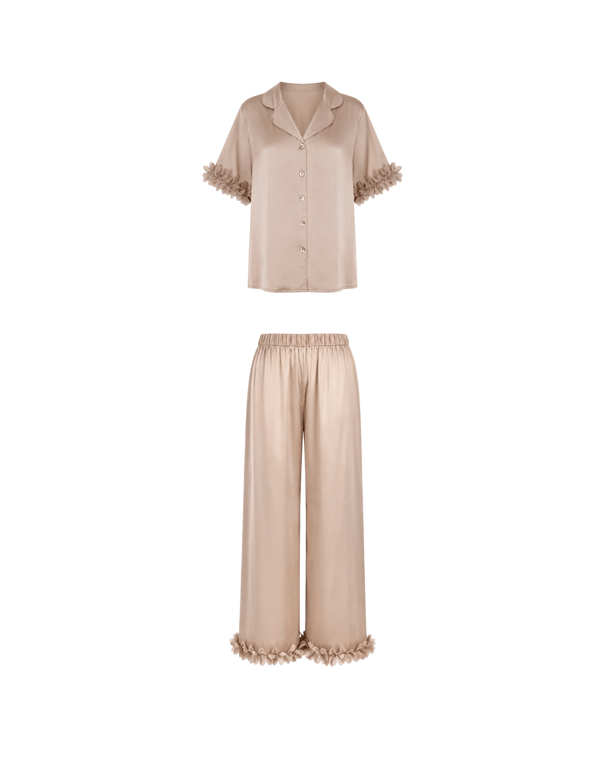 Pyjama Satin Beige Rosé à Détails Floraux - La Sprezzatura pyjamas