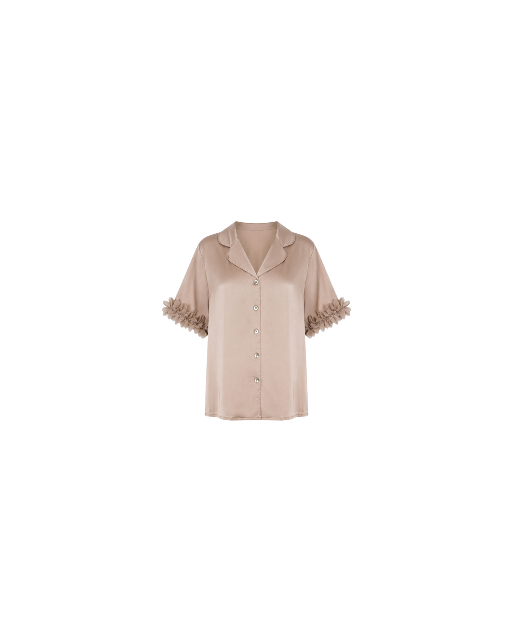Pyjama Satin Beige Rosé à Détails Floraux