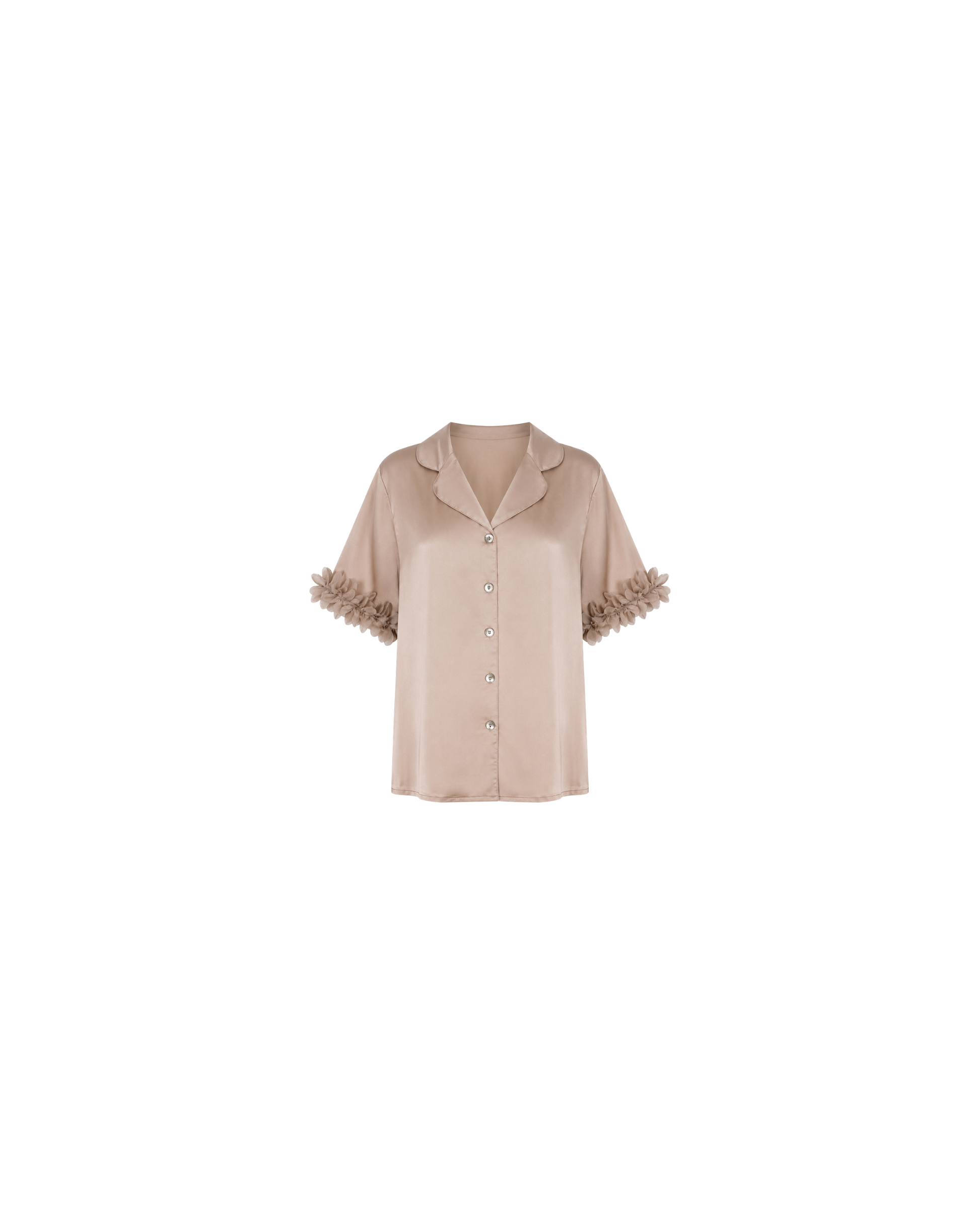 Pyjama Satin Beige Rosé à Détails Floraux