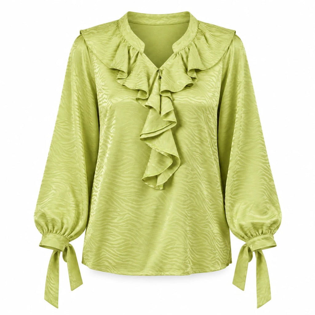 Pyjama Satin Jacquard à Volants – Vert Pistache - La Sprezzatura pyjamas