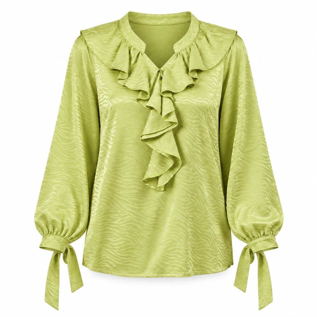 Pyjama Satin Jacquard à Volants – Vert Pistache - La Sprezzatura pyjamas
