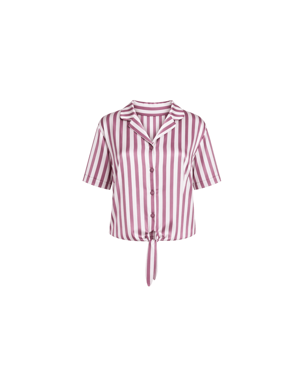 ENSEMBLE PYJAMA SATIN RAYÉ ROSE & BLANC SHORT VOLANTÉ - La Sprezzatura pyjamas