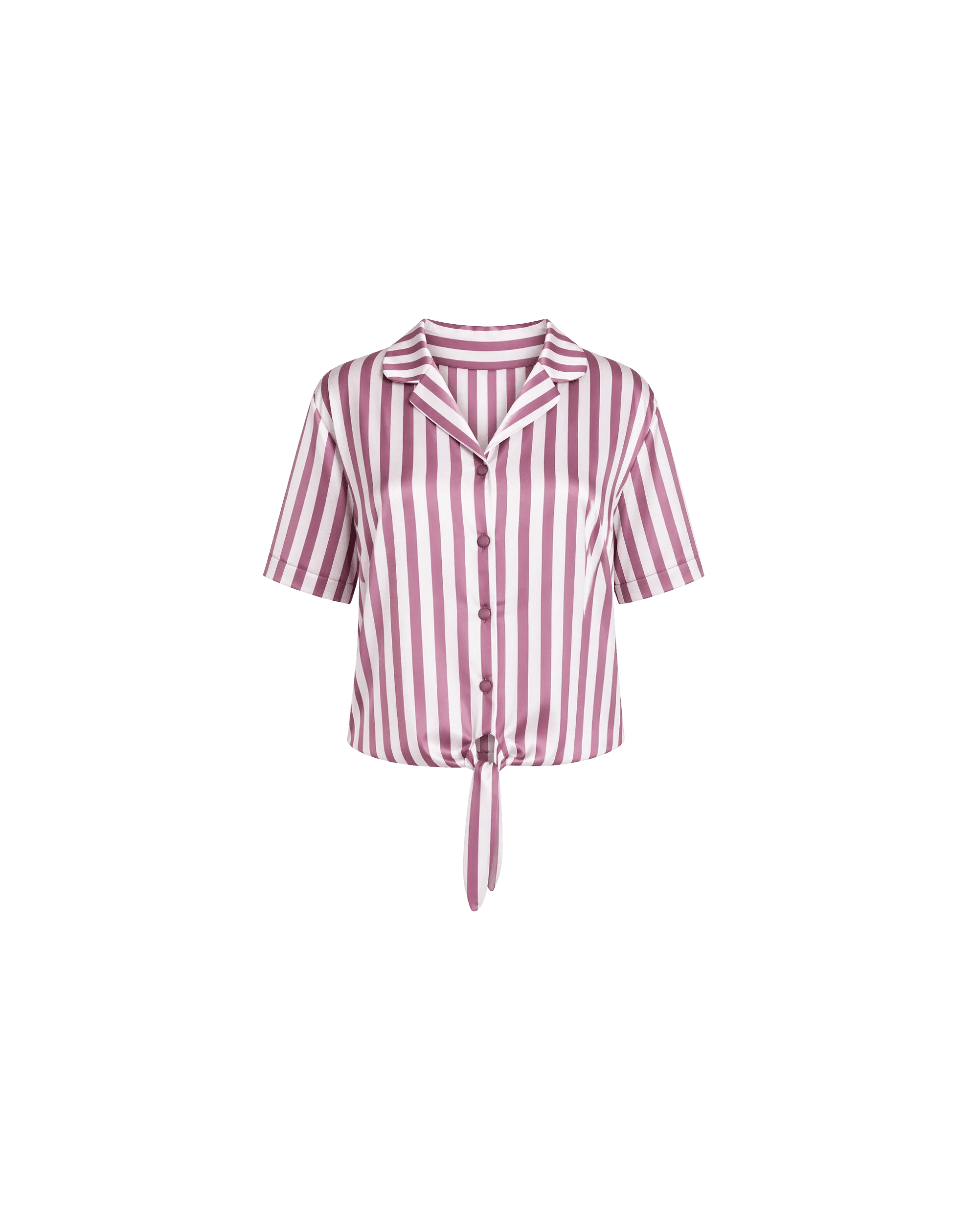 ENSEMBLE PYJAMA SATIN RAYÉ ROSE & BLANC SHORT VOLANTÉ - La Sprezzatura pyjamas