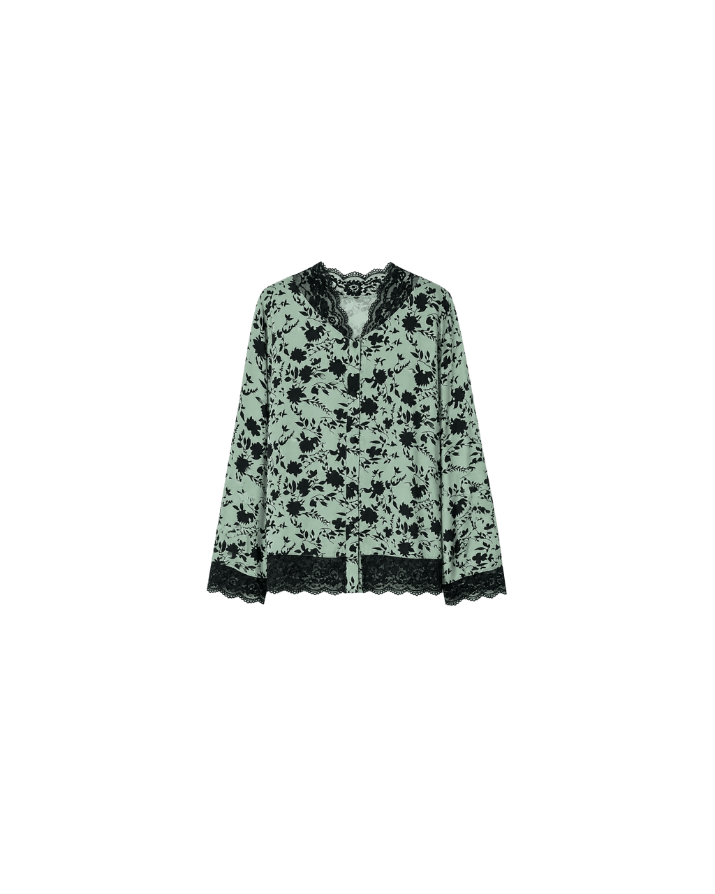 PYJAMA SATIN VERT FLEURI & DENTELLE – ENSEMBLE 2 PIÈCES FEMME - La Sprezzatura pyjamas