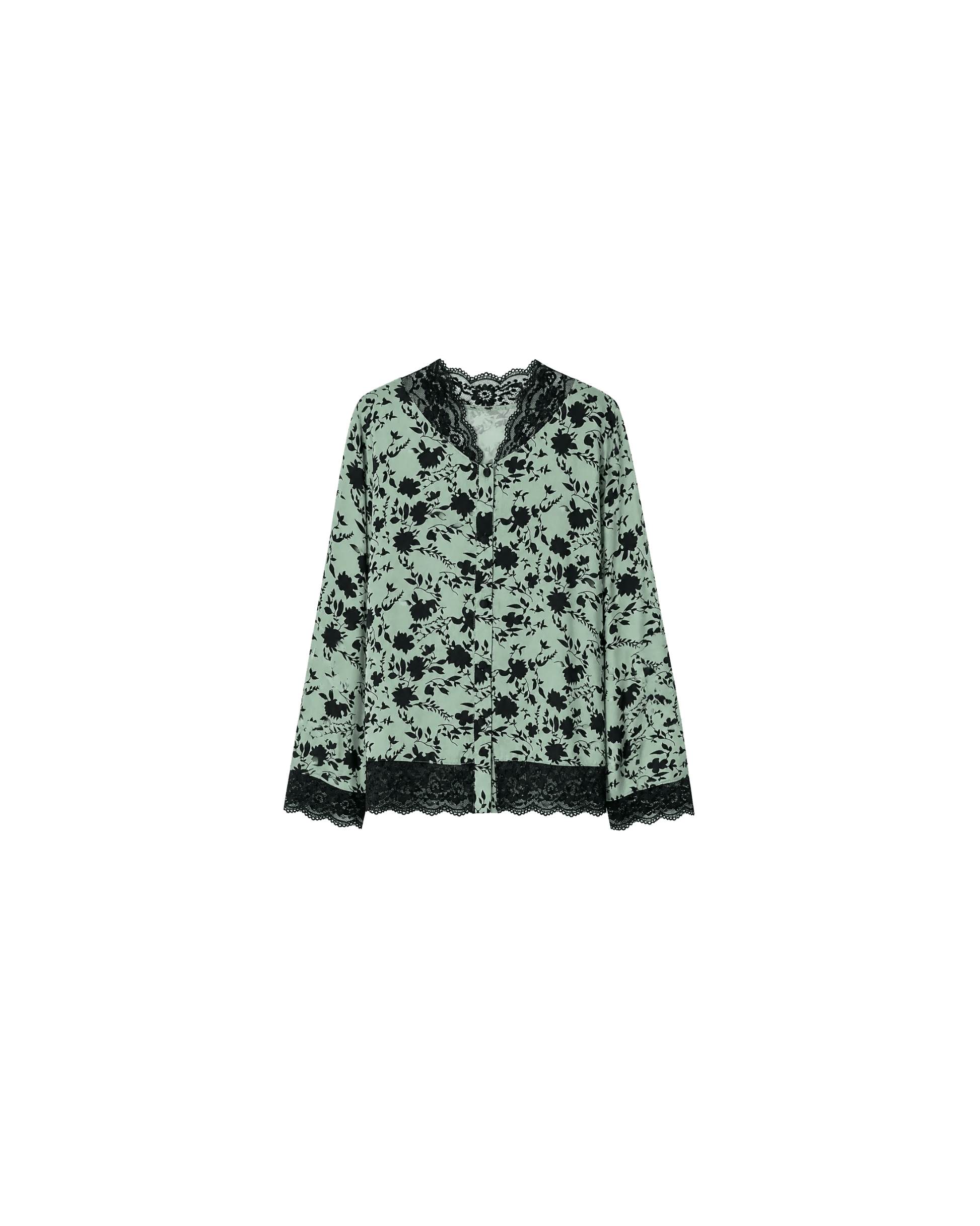 PYJAMA SATIN VERT FLEURI & DENTELLE – ENSEMBLE 2 PIÈCES FEMME - La Sprezzatura pyjamas