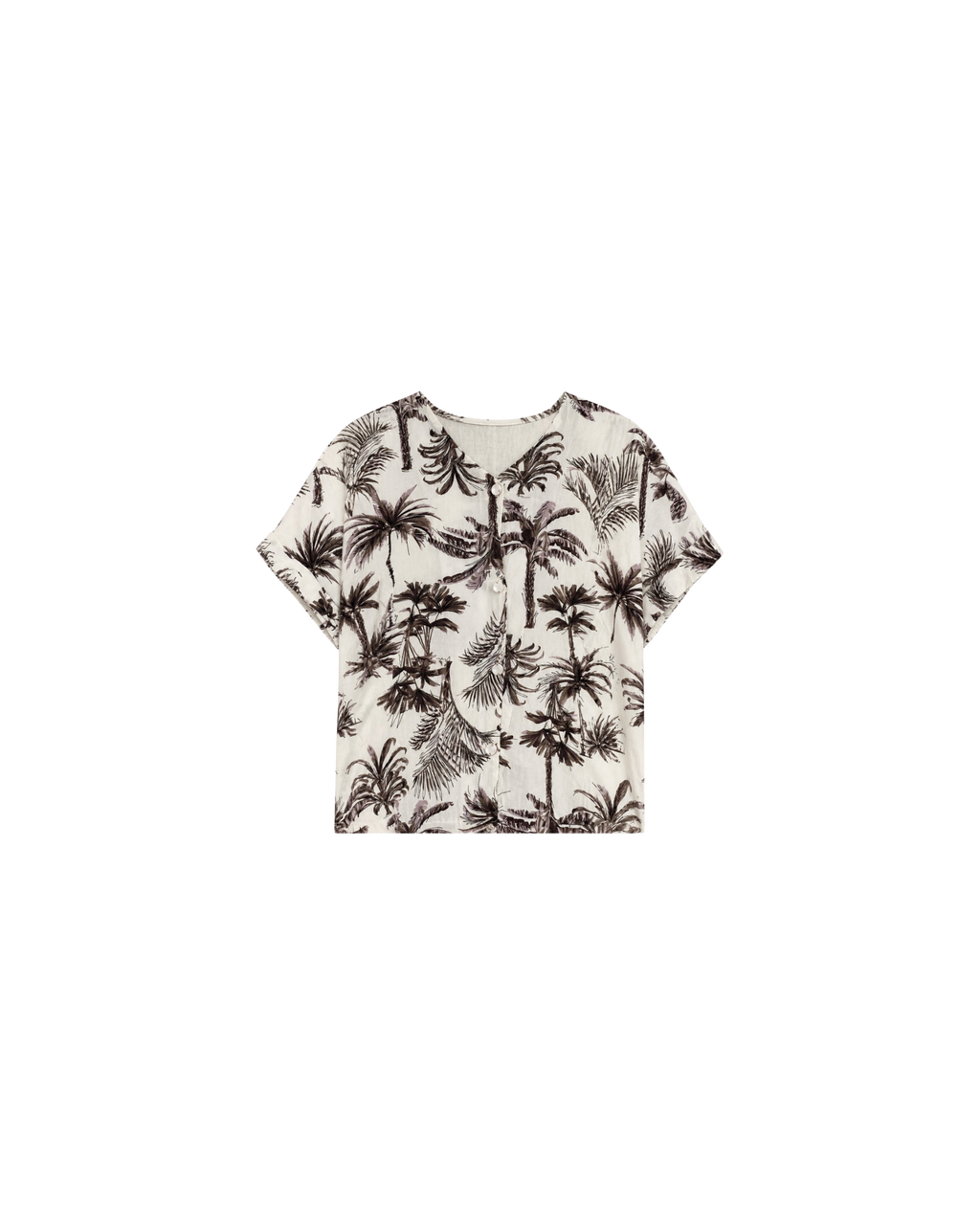 Pyjama Blanc 2 Pièces — Imprimé Palmiers Noir & Brun