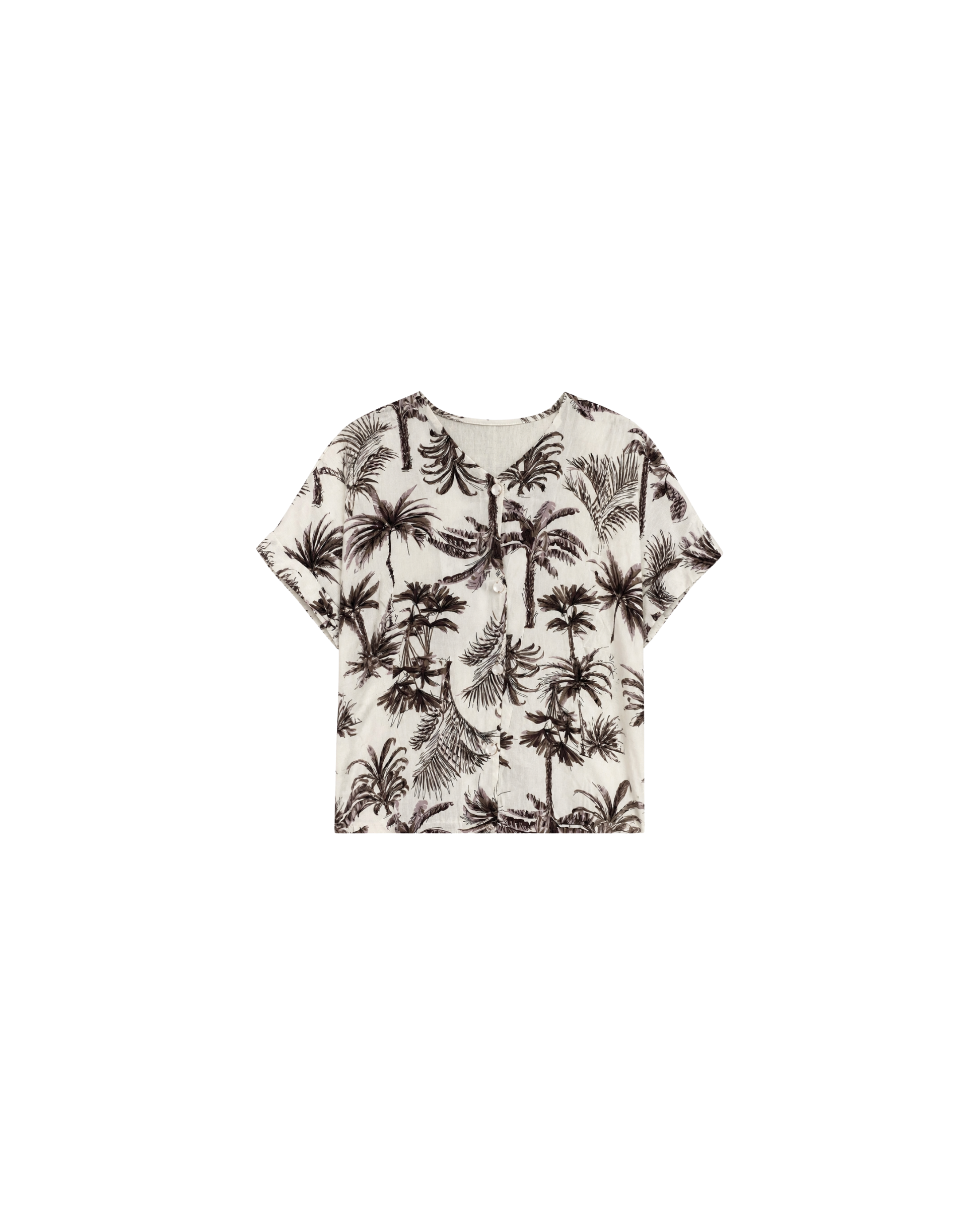 Pyjama Blanc 2 Pièces — Imprimé Palmiers Noir & Brun