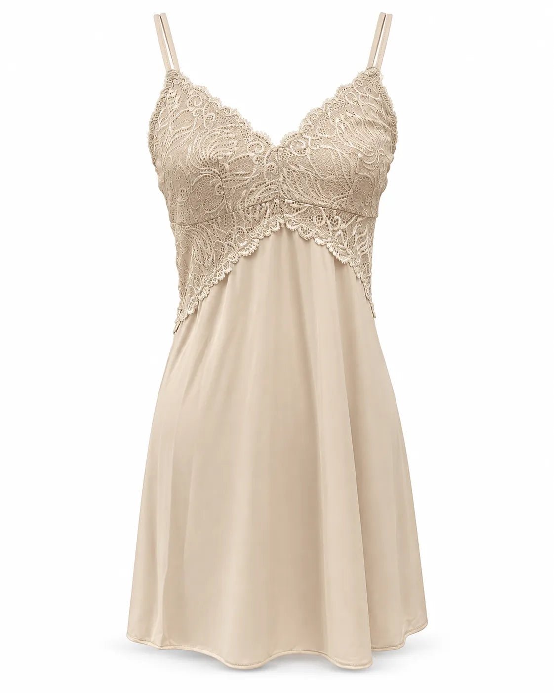 Nuisette courte beige satinée & dentelle - La Sprezzatura pyjamas