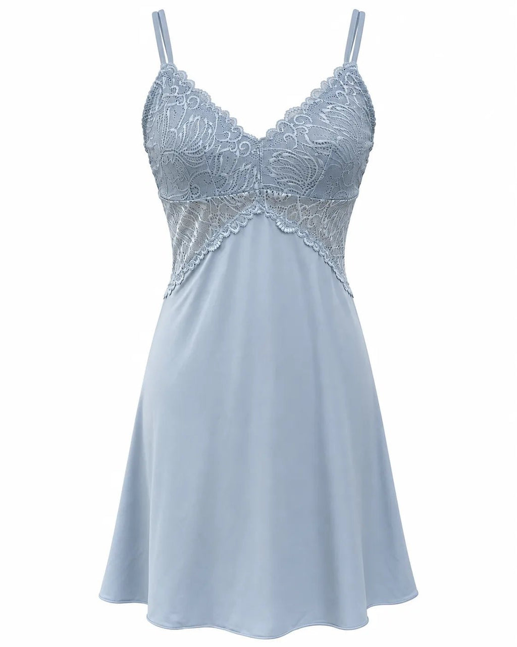 Nuisette courte bleu ciel satinée & dentelle - La Sprezzatura pyjamas
