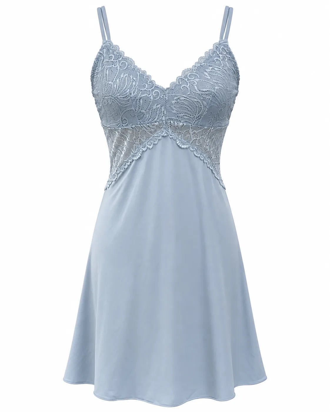 Nuisette courte bleu ciel satinée & dentelle - La Sprezzatura pyjamas