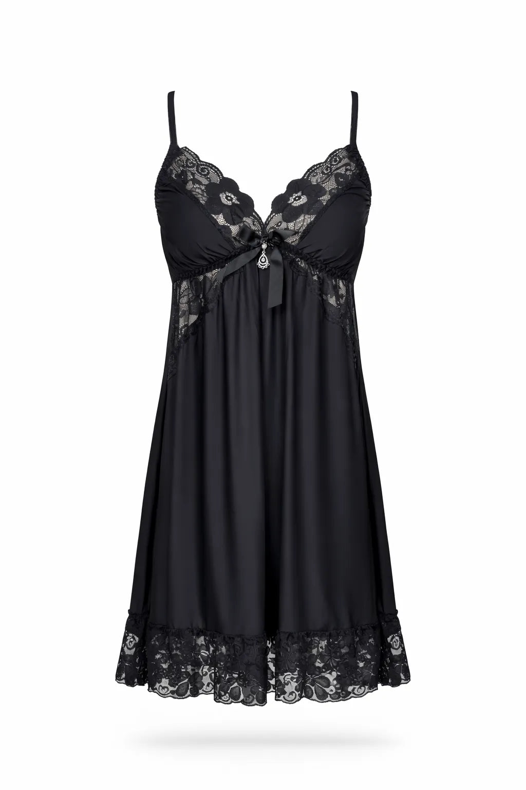 Nuisette Noire en Dentelle Florale avec String Assorti - La Sprezzatura pyjamas