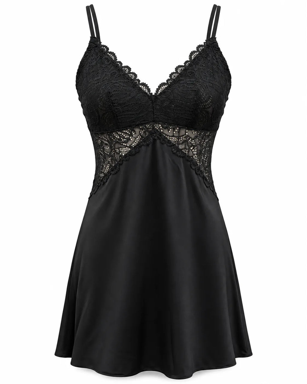 Nuisette courte noire satinée & dentelle - La Sprezzatura pyjamas