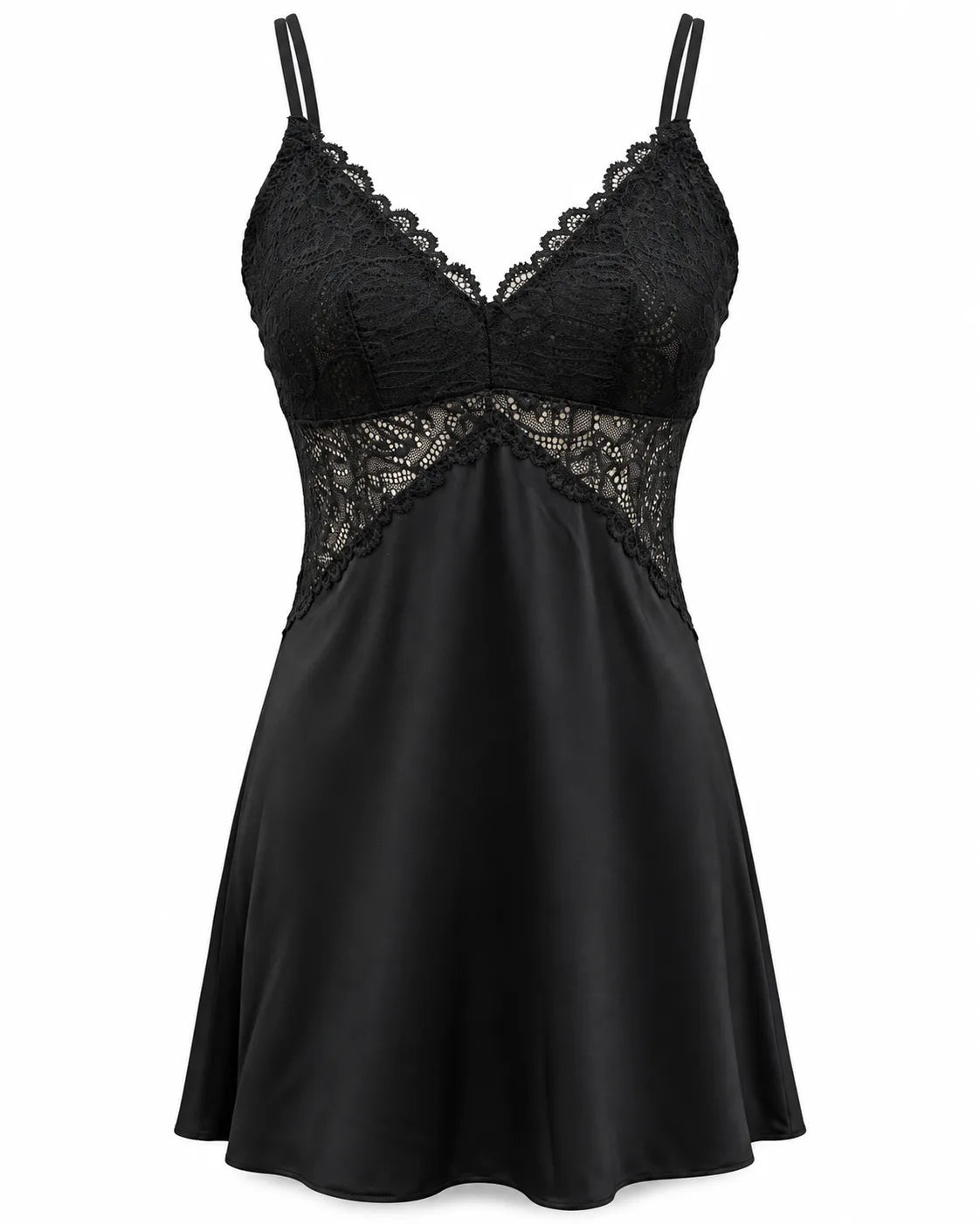 Nuisette courte noire satinée & dentelle - La Sprezzatura pyjamas