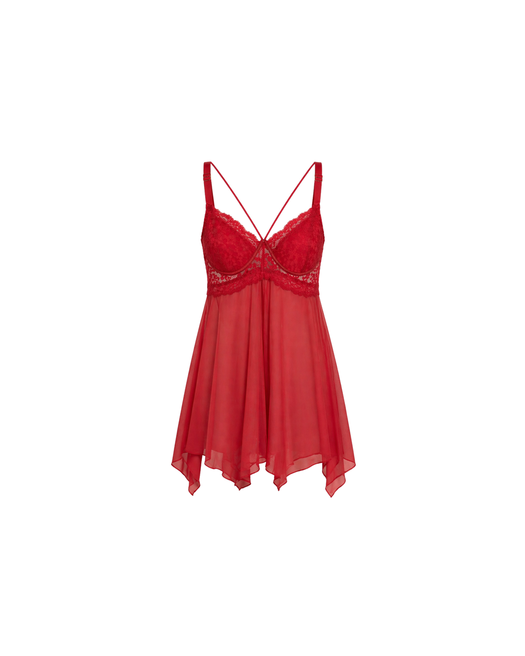 NUISETTE ROUGE EN DENTELLE AVEC STRING ASSORTI