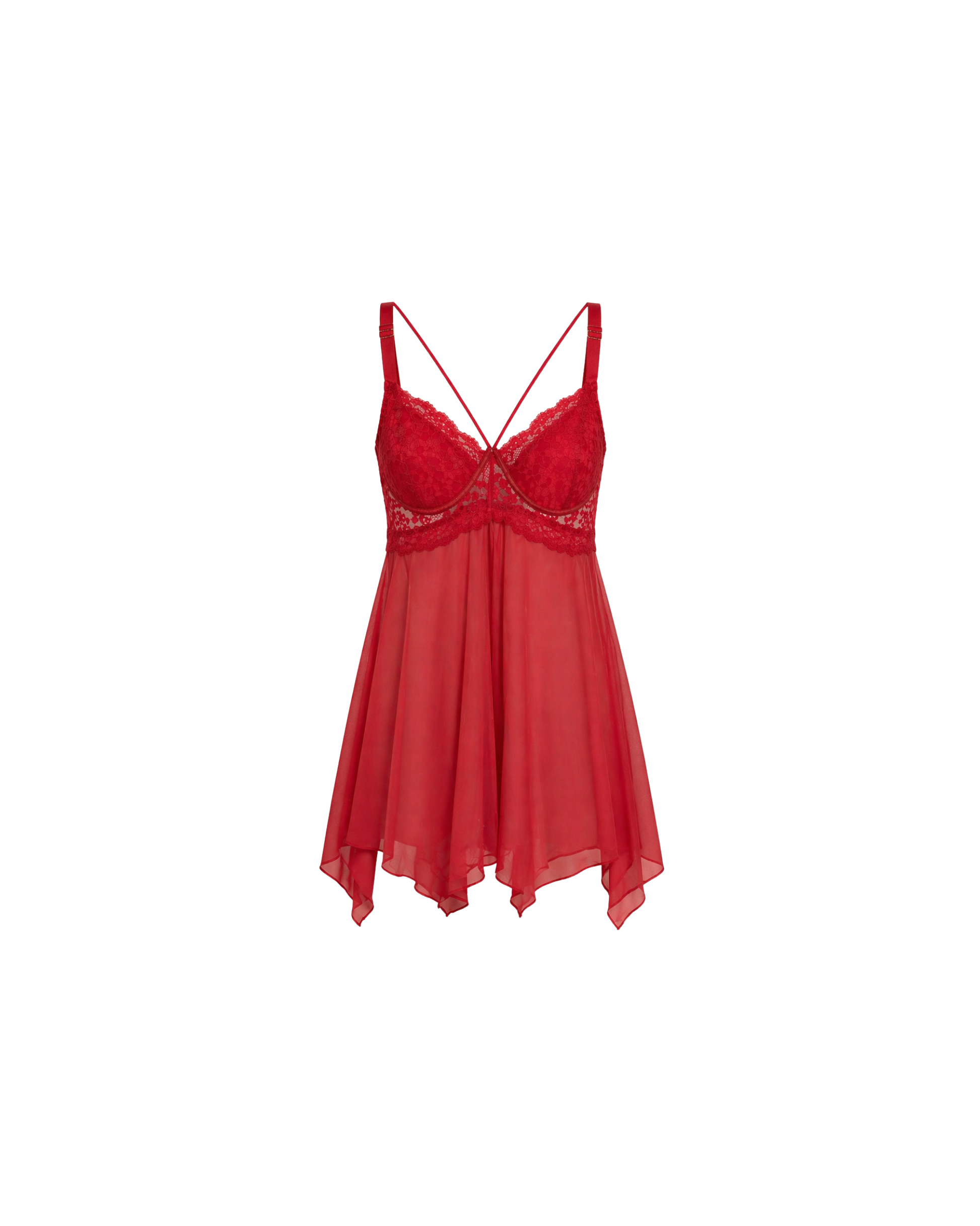 NUISETTE ROUGE EN DENTELLE AVEC STRING ASSORTI