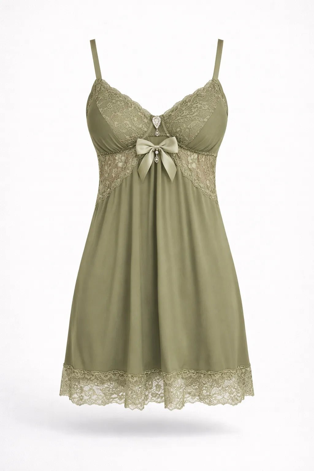 Ensemble 3 Pièces Nuisette, Kimono et String – Vert Sauge - La Sprezzatura pyjamas