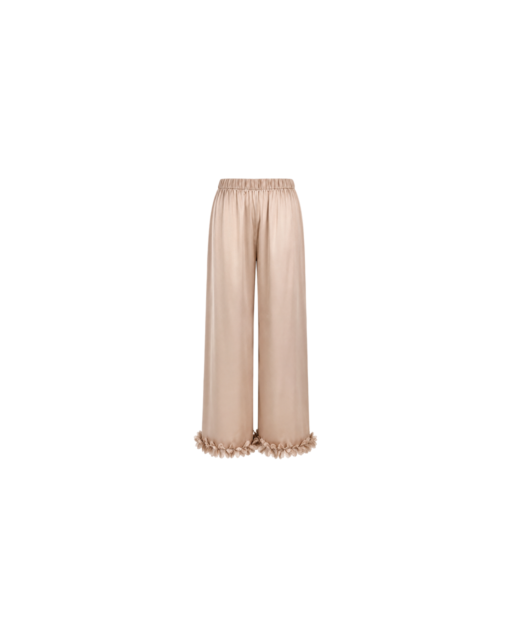 Pyjama Satin Beige Rosé à Détails Floraux