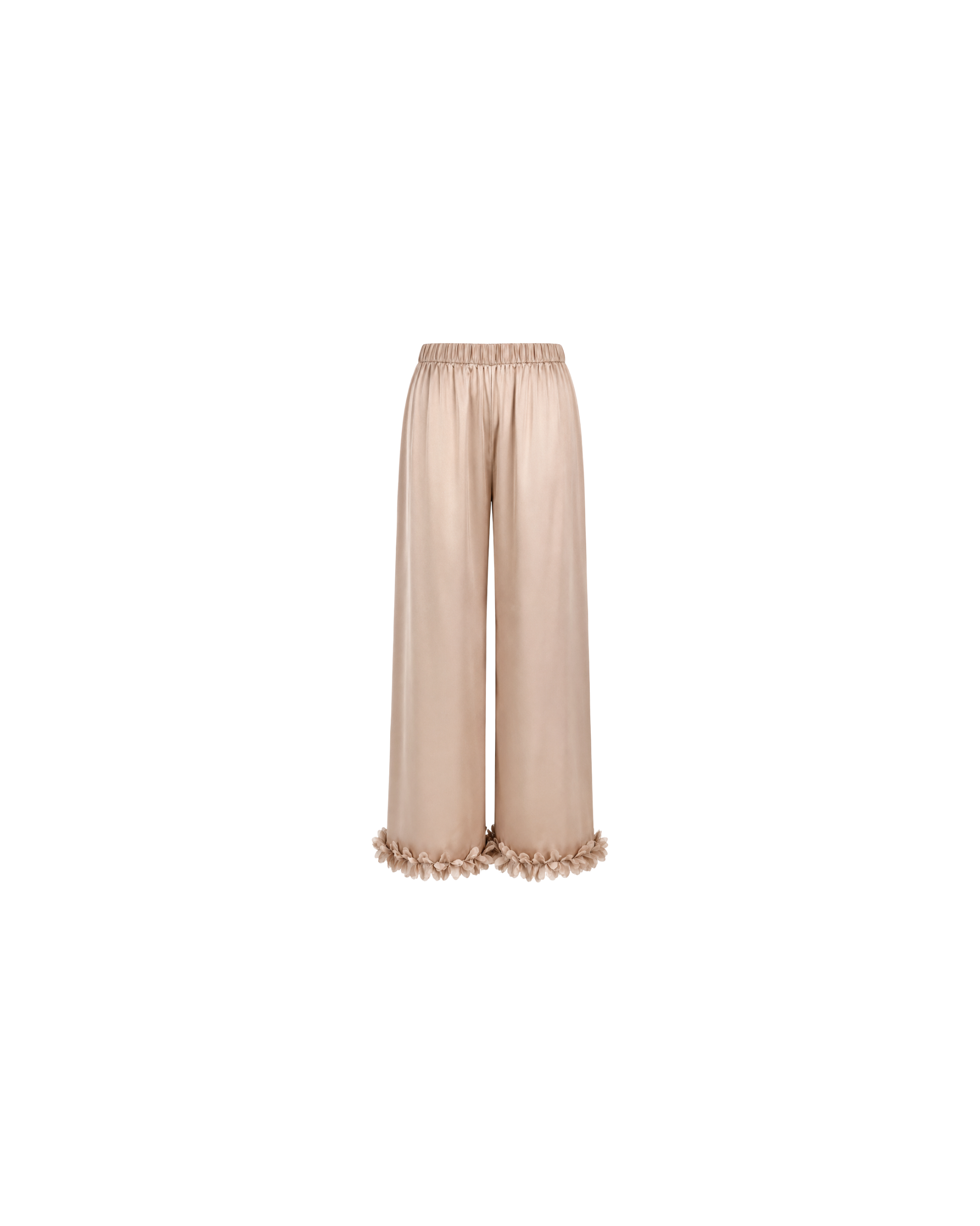 Pyjama Satin Beige Rosé à Détails Floraux
