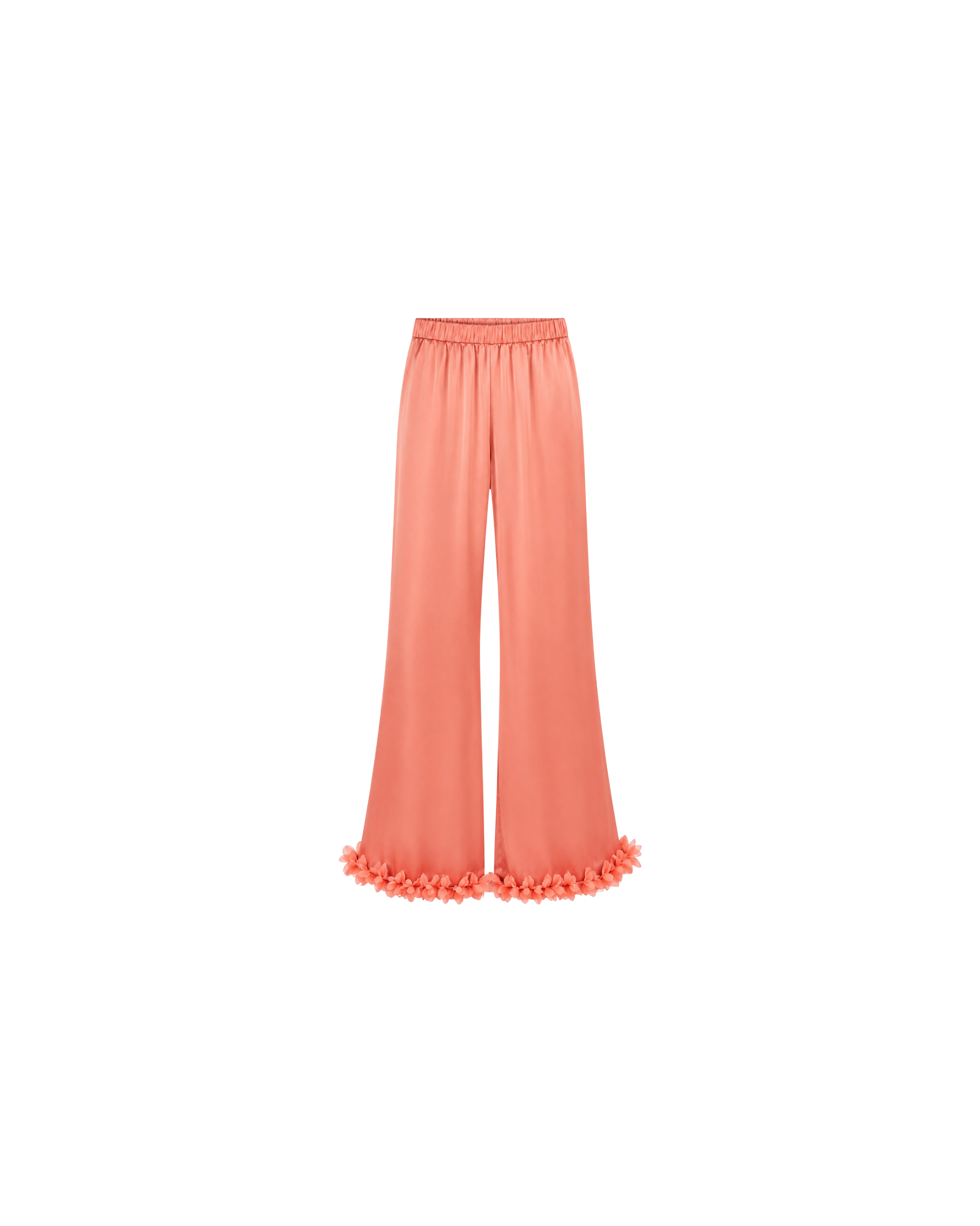 Pyjama Satin Saumon Femme – Ensemble Satiné Fluide à Détails Floraux