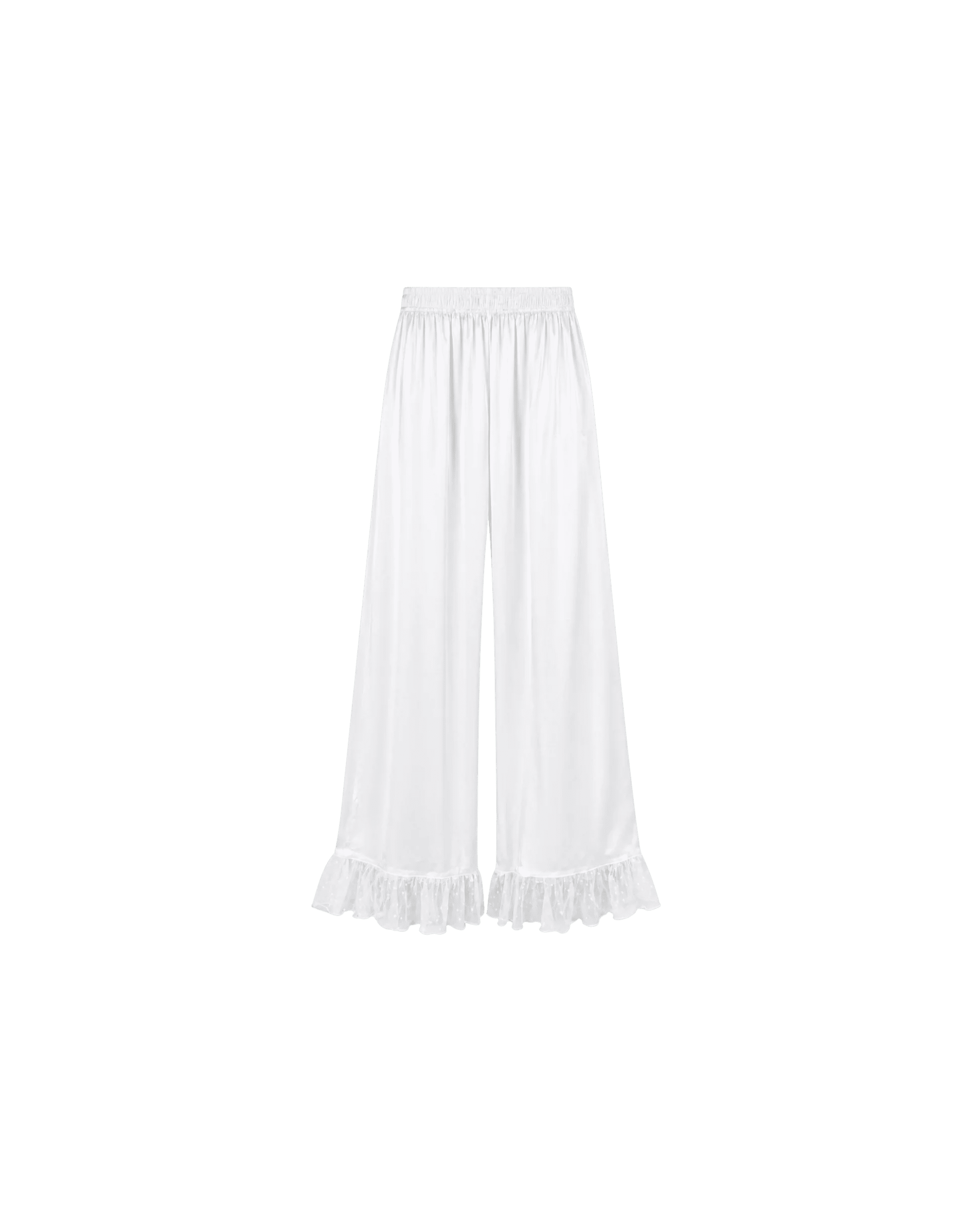 Pyjama Satin Blanc 2 Pièces — Chemise Transparente & Pantalon Volants - La Sprezzatura pyjamas