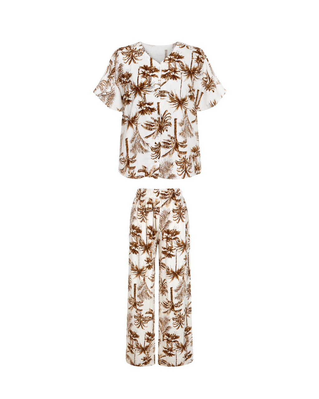 Pyjama Blanc 2 Pièces — Imprimé Palmiers Caramel