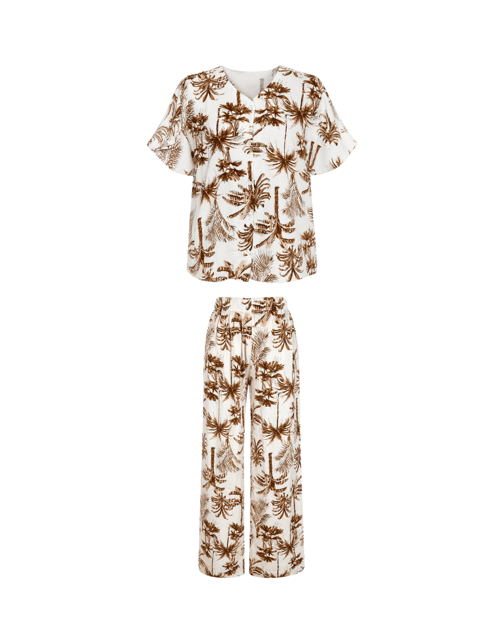 Pyjama Blanc 2 Pièces — Imprimé Palmiers Caramel - La Sprezzatura pyjamas