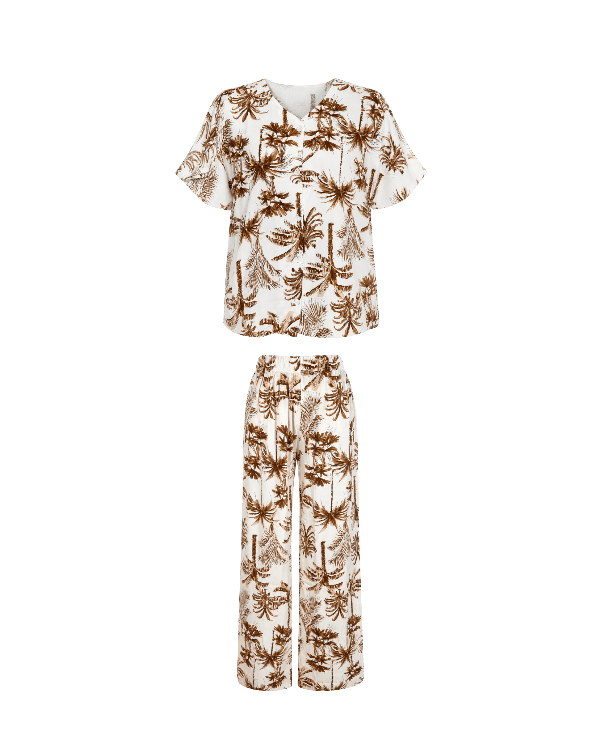 Pyjama Blanc 2 Pièces — Imprimé Palmiers Caramel - La Sprezzatura pyjamas