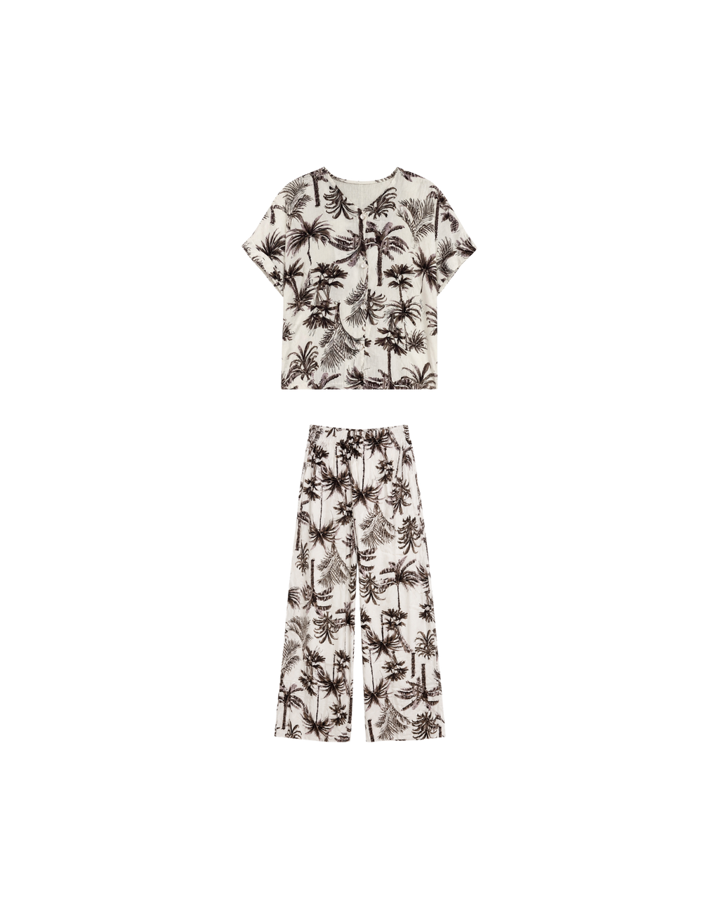 Pyjama Blanc 2 Pièces — Imprimé Palmiers Noir & Brun