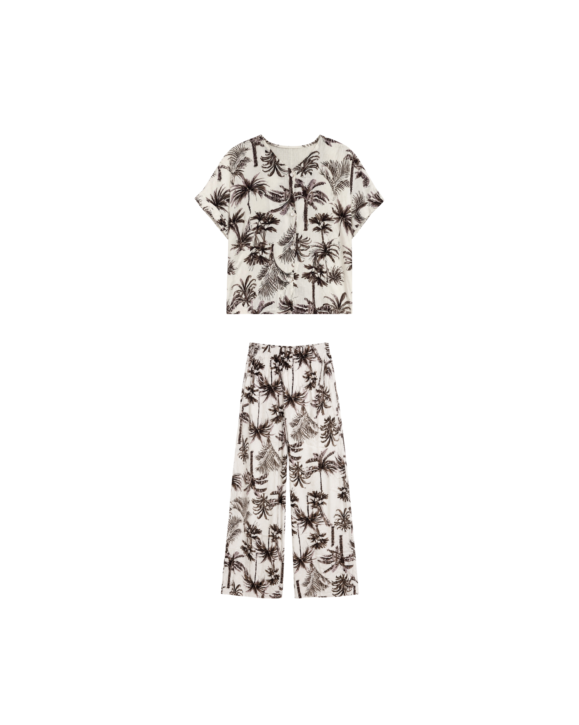 Pyjama Blanc 2 Pièces — Imprimé Palmiers Noir & Brun
