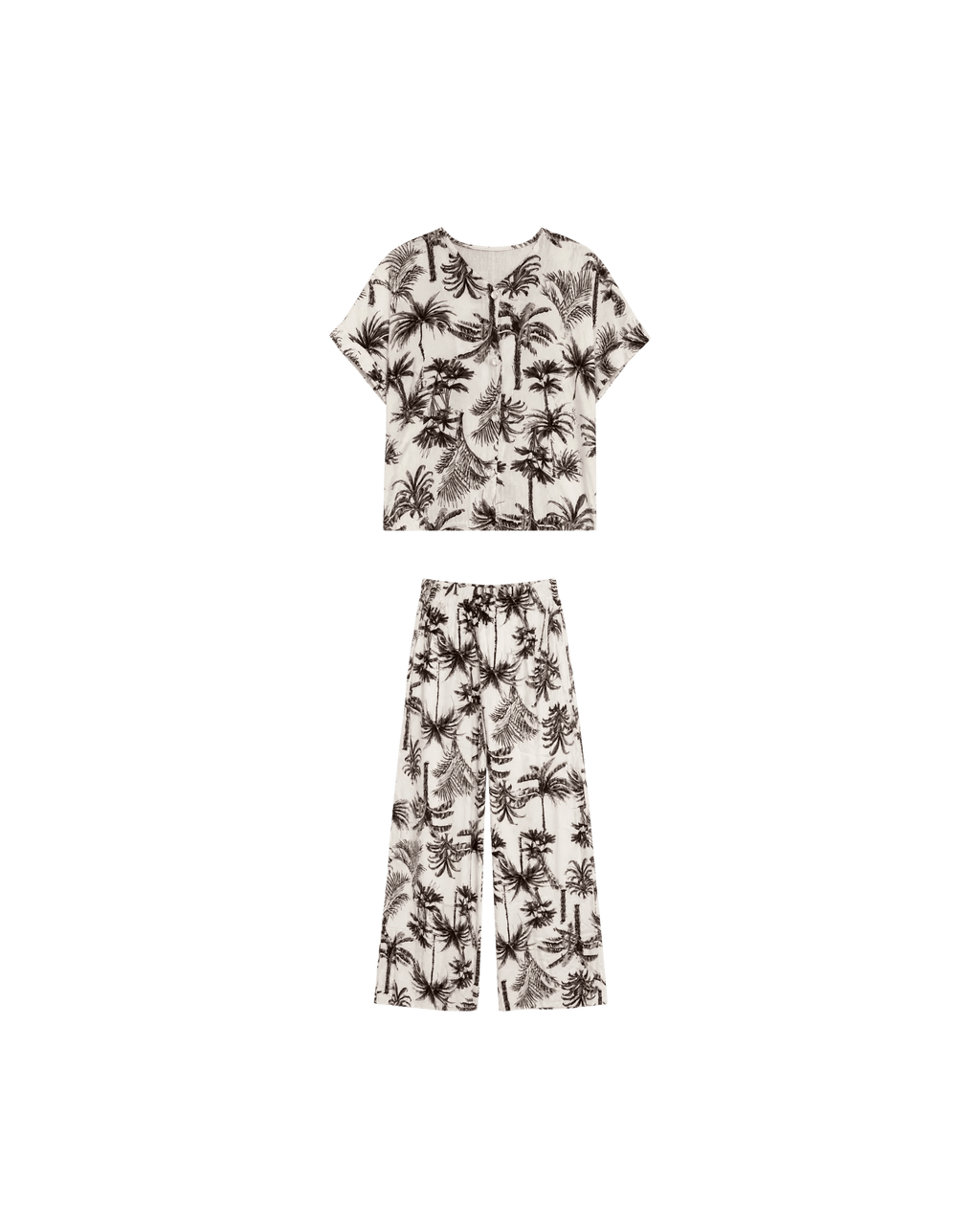 Pyjama Blanc 2 Pièces — Imprimé Palmiers Noir & Brun - La Sprezzatura pyjamas