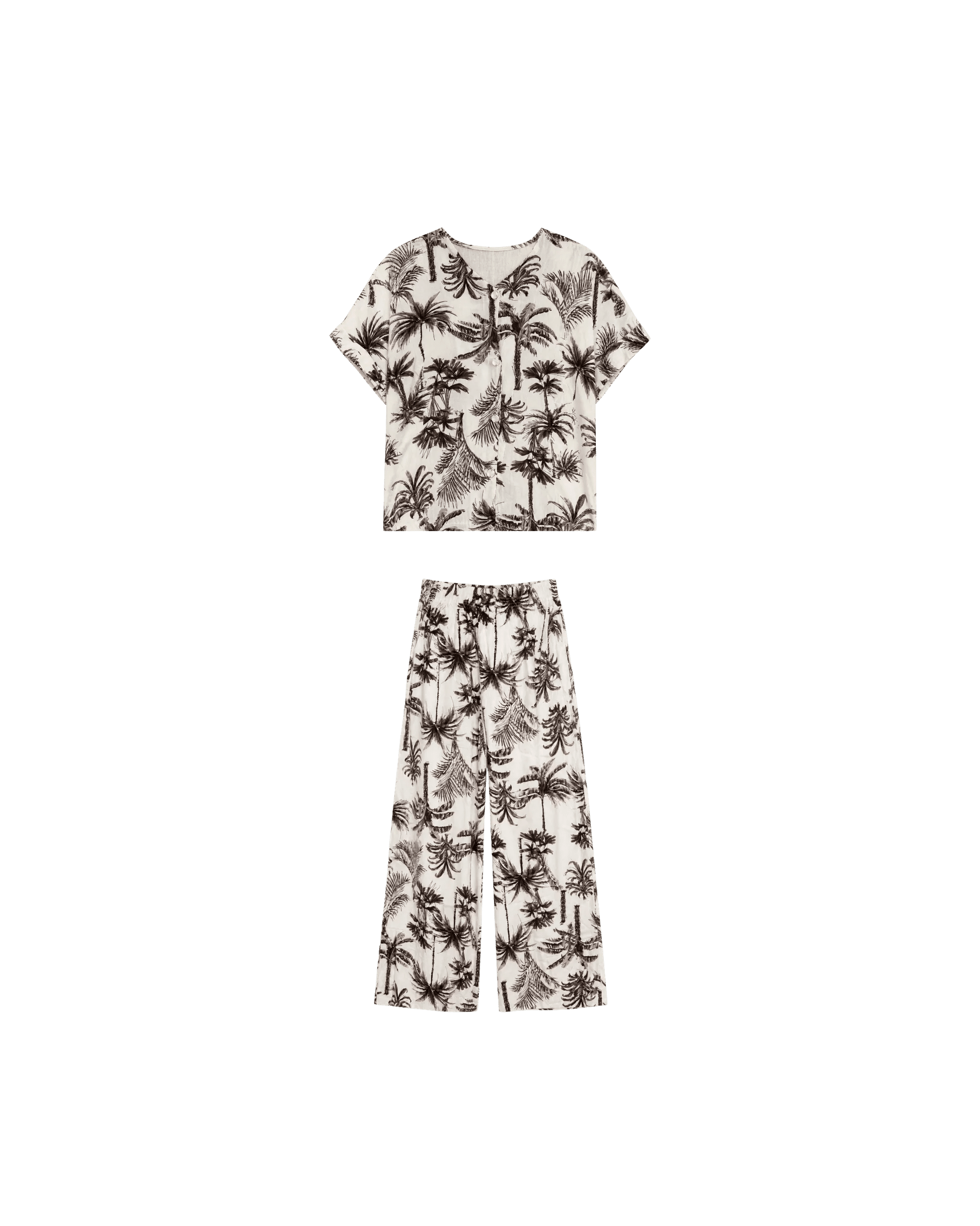 Pyjama Blanc 2 Pièces — Imprimé Palmiers Noir & Brun - La Sprezzatura pyjamas